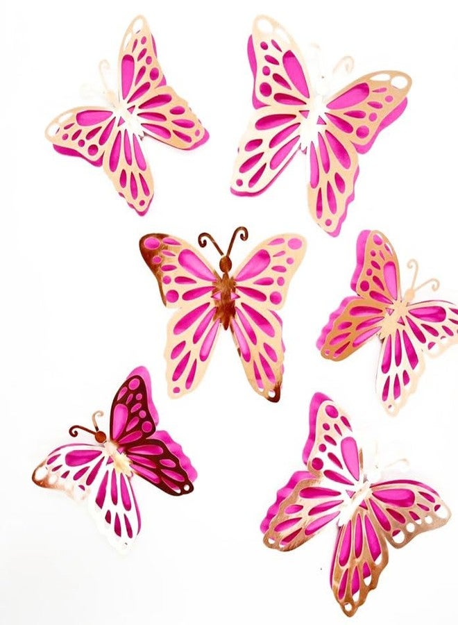 Untumble Butterfly Stickers for Balloon Decoration | Pink & Gold Butterfly 3D Stickers for Wall Decoration | Butterfly Decoration Items | Butterfly Stickers for Birthday Decoration | Pack of 6 - Image 1